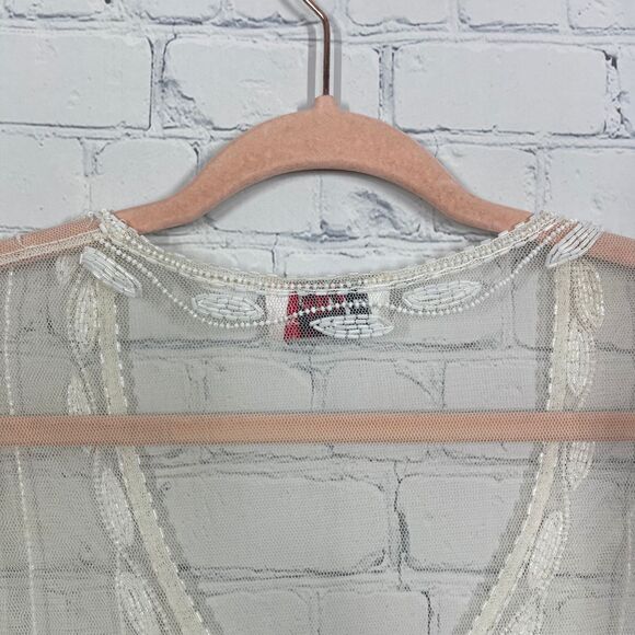 Beaded Embroidered Sheer Blouse Size Small Cottage Fairy Transparent Cover Up - Picture 5 of 12